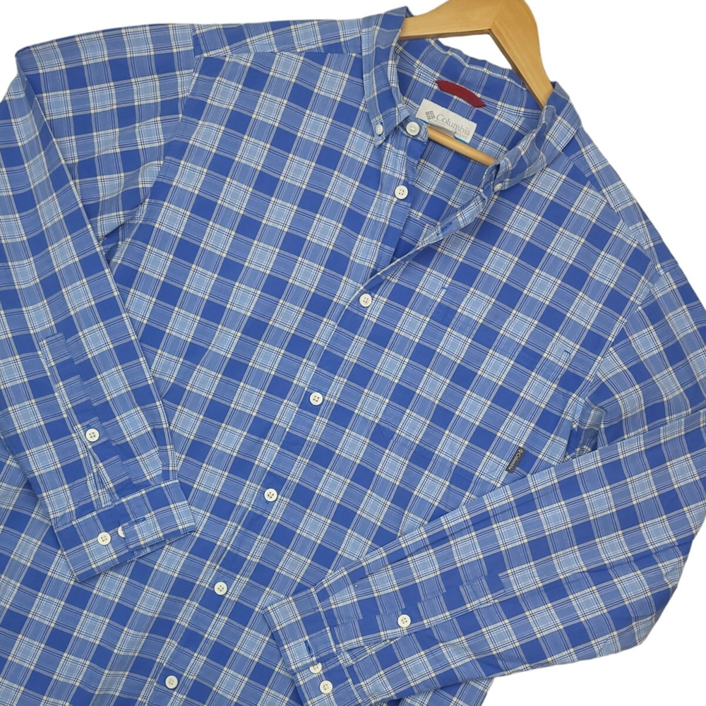 Columbia Men's Long Sleeve Button-Down Shirt Size XL Blue & White Plaid Outdoor